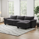 Grey Velvet Sectional Sofa Set with Ottoman - Luxury, Stylish Living Room Furniture