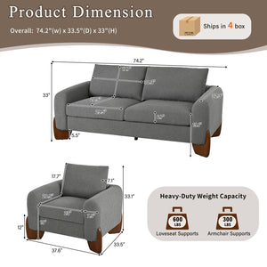 English Elm U_style Bouclé 3 Piece Living Room Sofa Set with Loveseat and Two Accent Armchairs Grey WY000479AAE
