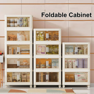 English Elm 19.69" Versatile 4-Tier Folding Storage Cabinet With Wheels, Magnetic Door & Collapsible Bins For Home W2873P207556