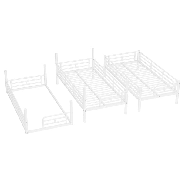 English Elm Twin Triple Metal Bunk Bed Matte Powder Coated Frame with Full Safety Guardrails Light White W1580S00579