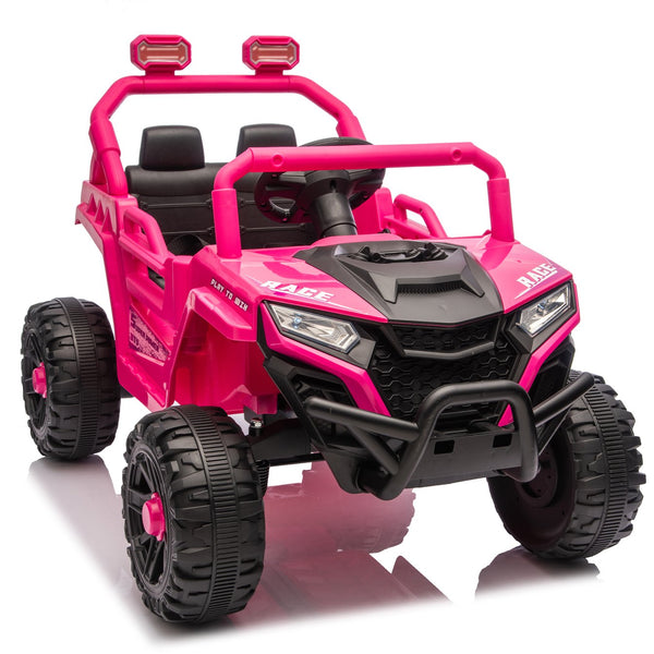 English Elm 12v Kids Electric Utv with 4-wheel Suspension Anti-collision Bar and 2-hour Battery Pink W1578P343328