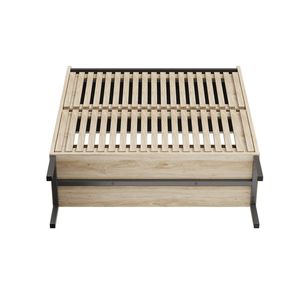 English Elm Fluted,2 Teak & Black Flip Shoe Cabinet with Fenced-Element Doors, Compact Multi-Layer Entryway Storage Solution W2673P209455