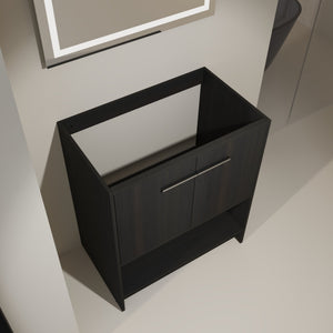 English Elm 30" Freestanding Bathroom Vanity Cabinet with 2 Doors, Integrated Basin & Open Shelf, Modern Ergonomic Design Dark Oak W1972P268399