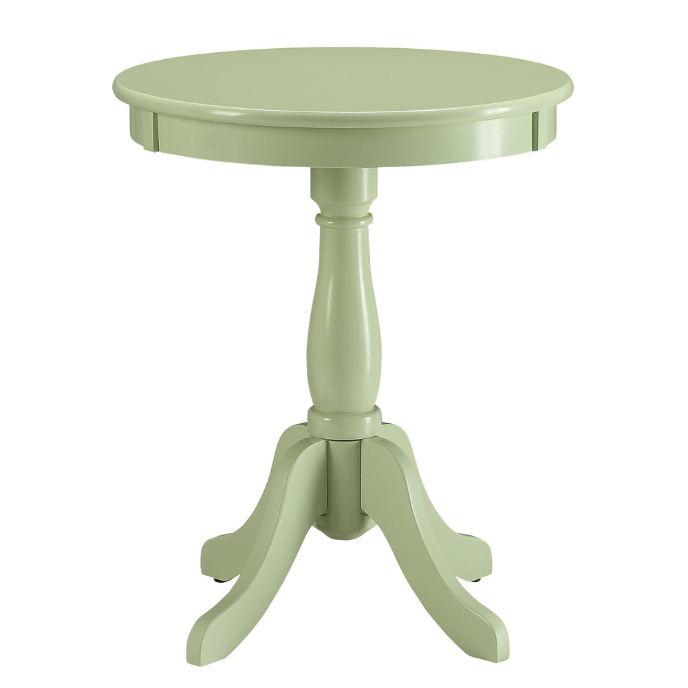 English Elm Light Cottage Side Table with Turned Pedestal Base, Solid Wood Accent Table in Soft Green for Cozy Spaces B062P189132