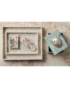 Currey & Company Fiona Box – Exquisite Artisanal Keepsake Holder With Serpentine Mosaic And Elegant Mint Interior Green Stone ,Abalone ,Engineered Wood 1200-1025-currey-company