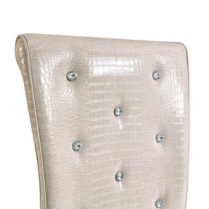 English Elm A Set of 2 Crystal Button Faux Leather Dining Chairs with Embossed Croc Texture Beige W3226P340250