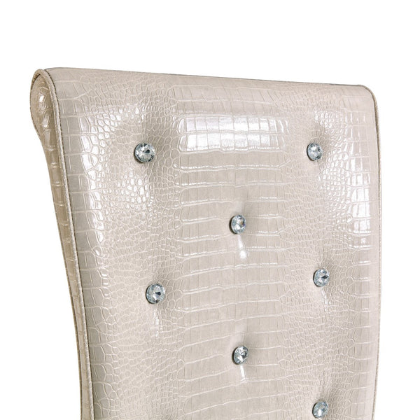 English Elm A Set of 2 Crystal Button Faux Leather Dining Chairs with Embossed Croc Texture Beige W3226P340250