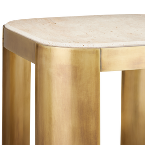 Sev Travertine Accent Table – Modern Gold-Finished Design with Natural Stone Top for Chic Interiors