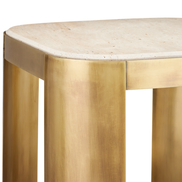 Sev Travertine Accent Table – Modern Gold-Finished Design with Natural Stone Top for Chic Interiors