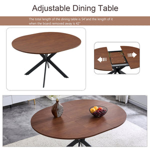 English Elm Extendable Round Dining Table Walnut Grain Top Matte Black Base Seats 4 to 6 W3875S00001