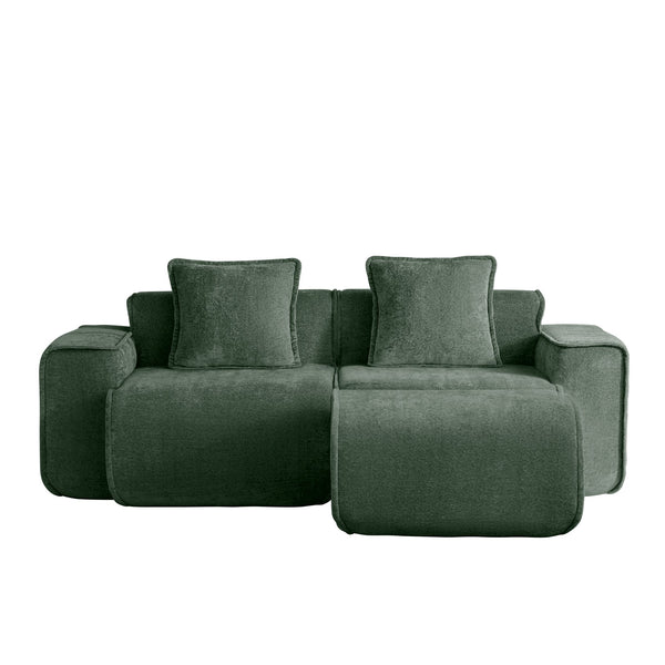 English Elm Streamlined Velvet Modular L-shape Sectional Sofa with Cloud Foam and French Piping Green W3041S00364