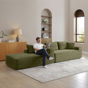 English Elm 105'' Modular Corduroy Sectional with Deep Cushions and Ottoman for Living Room W1117S00325
