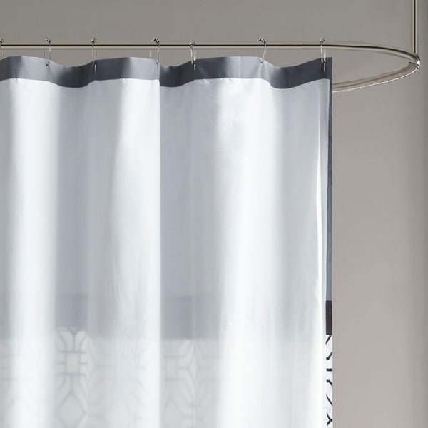 JLA Home 510 Design - Embroidered Pintuck Shower Curtain with Layered Microfiber Lining, Geometric Texture in Grey/Black 5DS70-0231