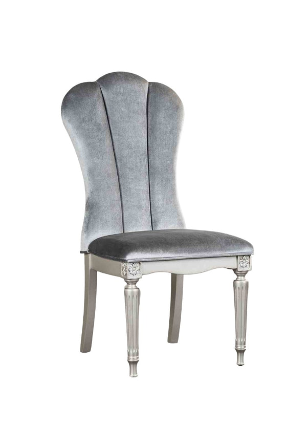 English Elm Silver Glam 2pc Side Chair Set with Light Gray Upholstery, Fluted Metal Legs, Modern Dining Comfort B2741P406183