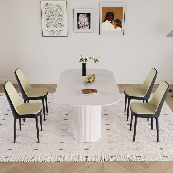 English Elm 63 Inch Mdf Cream Dining Set with Pu Cushioned Chairs and Black Metal Legs Seats 4 Beige+Cream,Black W2189S00873