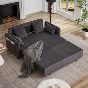 English Elm FX'' 66 Inch Sleeper Sofa Bed 3-in-1 Convertible Pullout Sofa with Plush Corduroy, 4 Pillows, Pockets DARK GREY W1926S00060