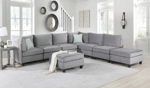 English Elm Siena Eight Piece Modular U Shaped Sectional with Velvet Upholstery for Large Living Rooms B2749S00066