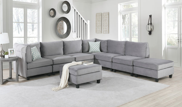 English Elm Siena Eight Piece Modular U Shaped Sectional with Velvet Upholstery for Large Living Rooms B2749S00066