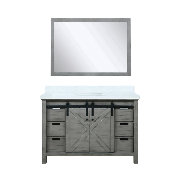 English Elm Ash Grey Bath Vanity With White Quartz Top & 44” Mirror – Stylish Storage, Soft-Close Drawers, Modern Design B2731S00930