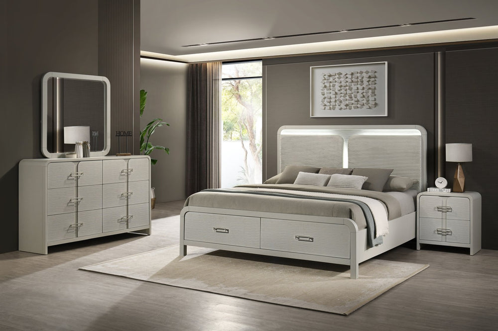 English Elm Aria Modern King Bedroom Set Upholstered Storage Bed Rubberwood Dresser Nightstand B009S01904