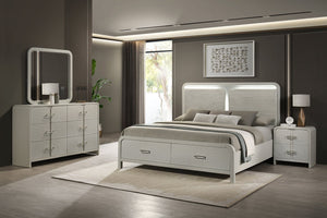 English Elm Aria Queen Bedroom Set with Storage Bed Illuminated Headboard and High-gloss Finish B009S01902