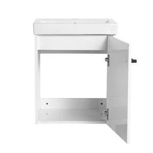 English Elm 18'' Floating Wall-Mounted Bathroom Vanity with Ceramic Sink, Soft-Close Door & Space-Saving Design Glossy White W999P236348