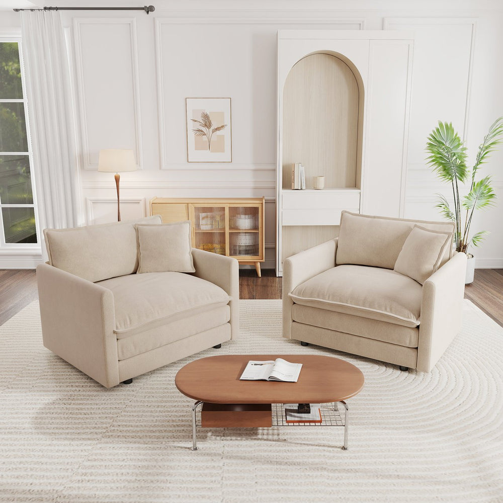 English Elm Accent Armchair Set of 2 Chenille Upholstered with Toss Pillows for Living Room W714S00889