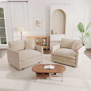 English Elm Accent Armchair Set of 2 Chenille Upholstered with Toss Pillows for Living Room W714S00889