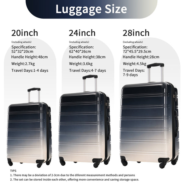 English Elm Hardshell Polycarbonate 3 Piece Luggage Set Spinner Wheels Tsa Lock Expandable Travel Black Multi N732P184448B