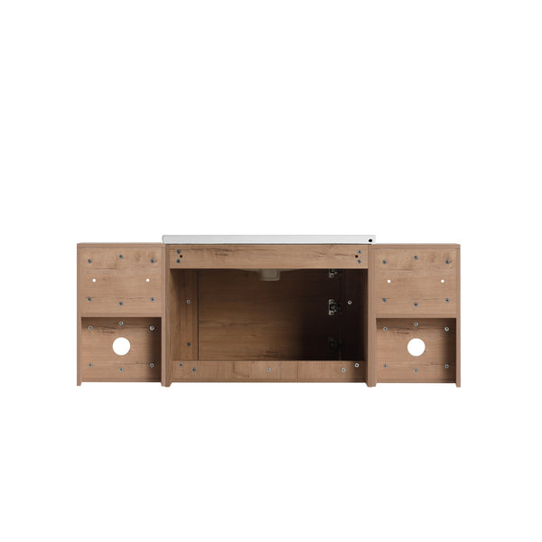 English Elm 52'' Wall-Mounted Vanity with White Ceramic Sink, Soft-Close Door, Plywood Shelves & Rounded Edges Imitative Oak W999S00431