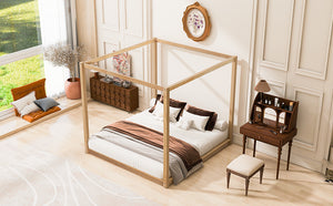 English Elm King Canopy Platform Bed with Support Legs, Sturdy Pine & MDF Slat Base for Cool, Fresh Mattress Natural WF309290AAM