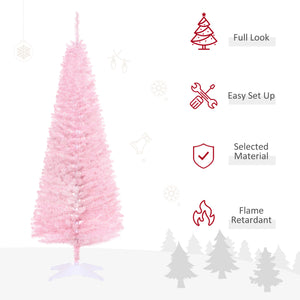 English Elm Homcom 5' Pink Artificial Pencil Christmas Tree With 294 Realistic Tips – Perfect For Small Spaces! W2225P229769
