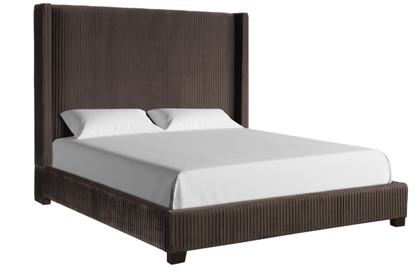 English Elm Queen Upholstered Bed with Pleated Headboard and Sturdy Rails, Easy-Clean Polyester Fabric Design Dark Brown 79.75 L x 53.75 W x 9.5 H B2699P208290