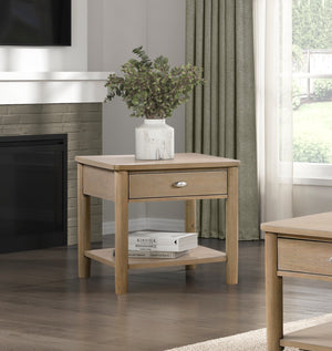 English Elm Classic Wooden End Table with Drawer and Open Shelf, 24" Square Accent Table for Living Room Natural 28.5 L x 27.25 W x 10.25 H B011P285303