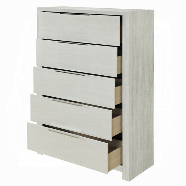 English Elm Modern Five-Drawer Storage Chest with Full-Extension Dovetail Drawers and Sleek Metal Handles, 38W Beige 41 L x 19 W x 59 H B2741P405640