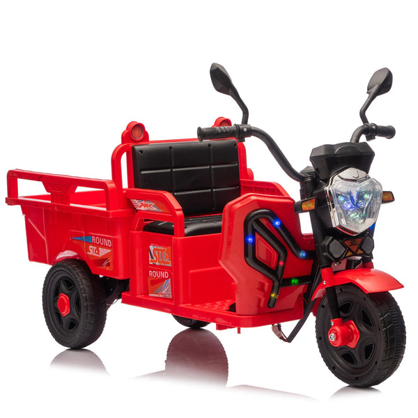 English Elm 12v Kids Electric Cargo Trike with Led Lights Wide Seat Anti-slip Wheels Toddler Ride On Red W1578P336051