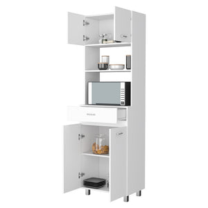 English Elm Auburn Microwave Pantry Cabinet with Open Shelf Drawer and Dual Enclosed Storage B128S00206