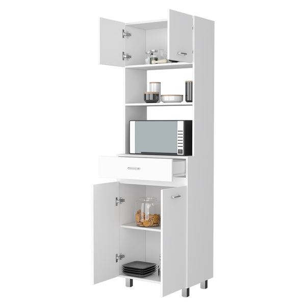English Elm Auburn Microwave Pantry Cabinet with Open Shelf Drawer and Dual Enclosed Storage B128S00206