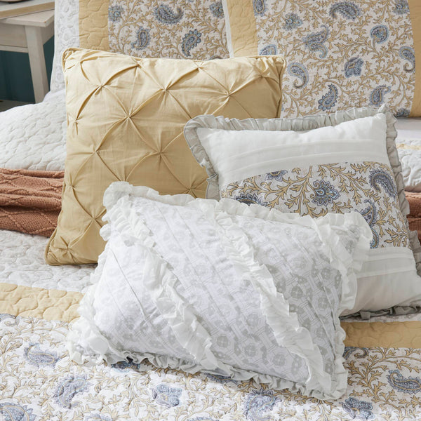 English Elm 6 Madison Park Dawn Cotton Percale Reversible Quilt Set Full/Queen Paisley Pintuck Lace Taping Vintage Chic Comfort Yellow 17.72 L x 22.83 W x 7.09 H B035129026