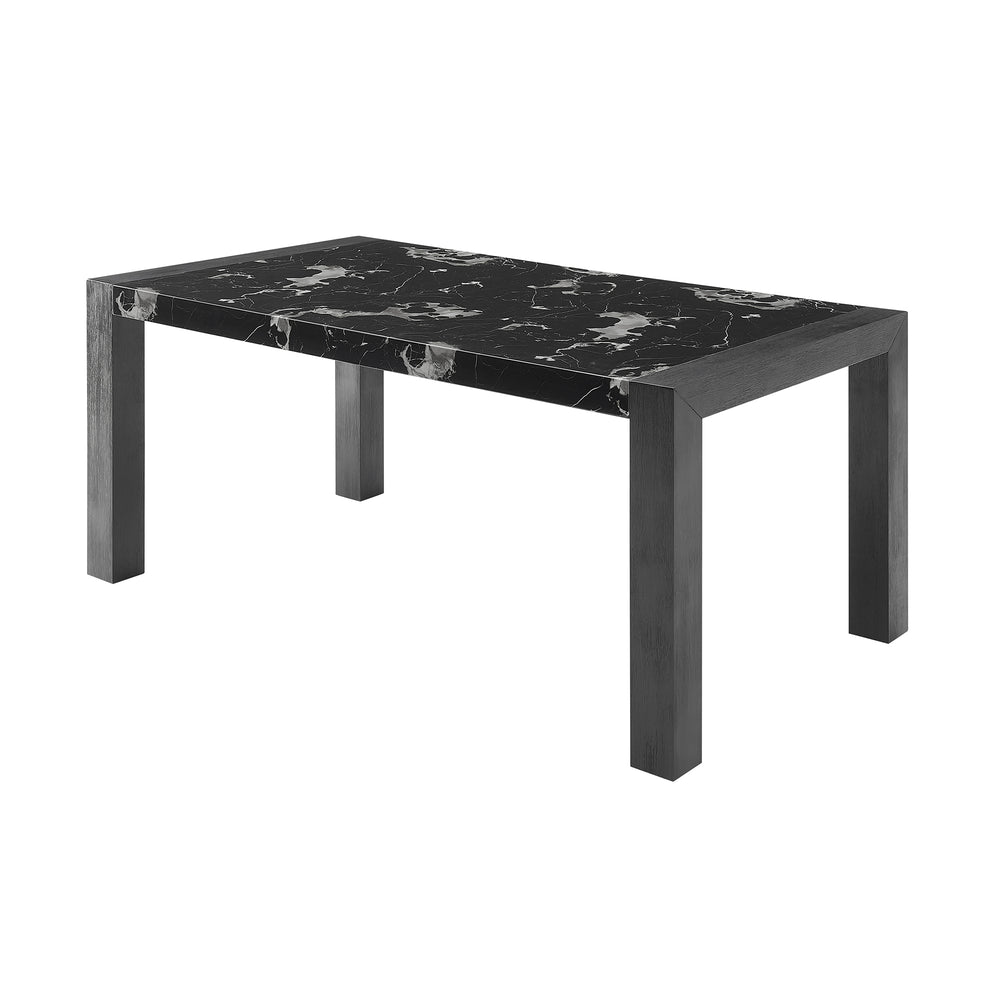 English Elm Black Faux Marble Dining Set with 4 Charcoal Padded Chairs, Solid Wood Frame, Sturdy Block Legs B201S00384