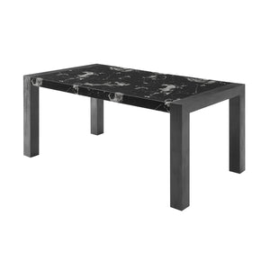 English Elm Black Faux Marble Dining Set with 4 Charcoal Padded Chairs, Solid Wood Frame, Sturdy Block Legs B201S00384