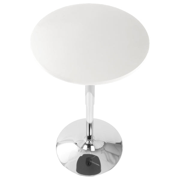 English Elm Adjustable Height Round Bar Table White Wood Top Chrome Base for Home or Kitchen B202P223293