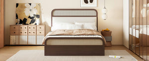 English Elm Queen Wooden Platform Bed With Trundle, 2 Storage Drawers & Padded Headboard In Espresso Finish N820S00010P-GIGA