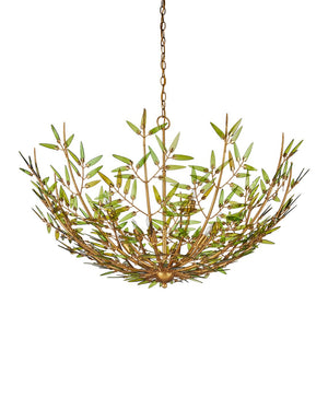 Currey & Company Babylon Chandelier - Elegant Bowl Design With Recycled Glass Leaves In Contemporary Gold Finish Green Recycled Bottle Glass ,Wrought Iron 9000-1308-currey-company