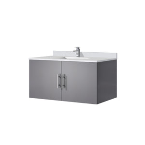 English Elm Dark Grey Bath Vanity With Cultured Marble Top, Chrome Faucet, Soft-Close Drawers & Ample Storage B2731P258609