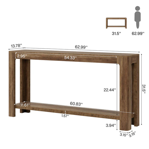 English Elm Practical Geometric Console Table with Matte Black Wood Grain Finish for Entryway or Sofa T3971P450538