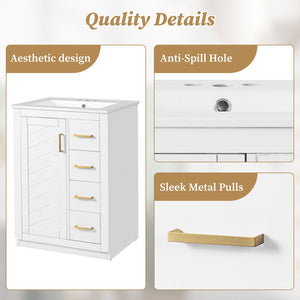English Elm 24" Modern Bathroom Vanity With Integrated Sink, Soft-Close Drawers, Stylish Gold Hardware Finish N710P341038K