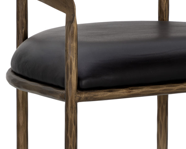 Sunpan Zanatta Stylish Barstool with Antique Brass Frame and Unique Hammered Metal Detailing for Any Space Charcoal Black Leather