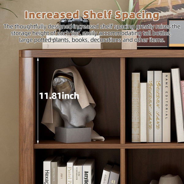 English Elm 6 Cube Farmhouse Bookcase Low Horizontal Wood Shelf Walnut Finish for Living Room W2641P460042