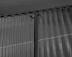 Sunpan Parsons Sideboard: Timeless Mid-Century Modern Design with Fluted Glass Doors and Matte Black Frame Large - 71W x 15D x 30H